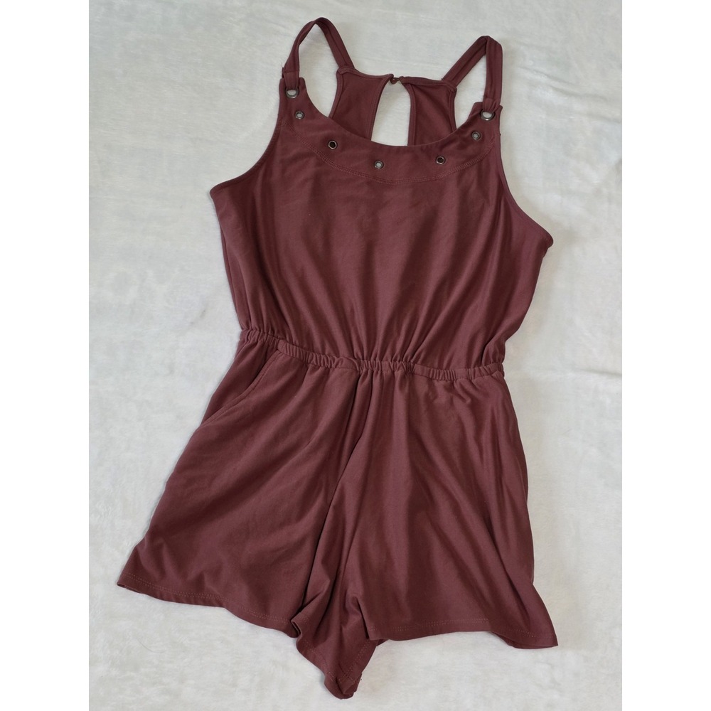 Derek Heart Womens Large Dusty Pink Open Back Clasp Romper Pockets Stretch